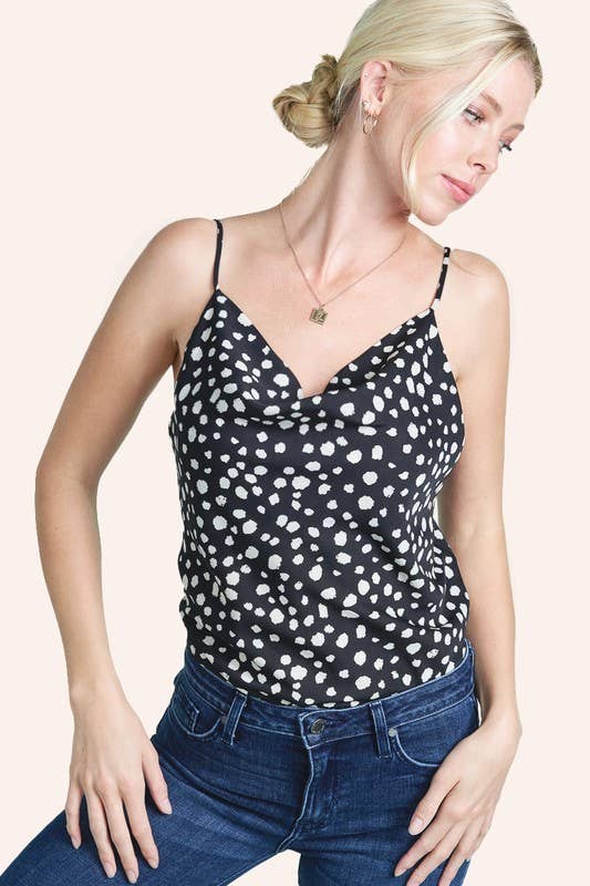 La Miel Polka Dot Flowy Camisole with Adjustable Straps