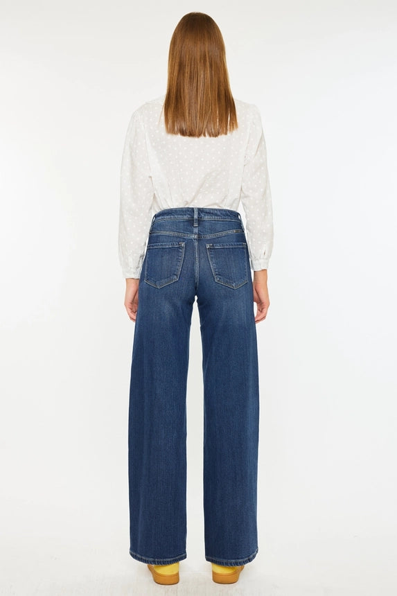 KanCan Women's High Rise Wide Leg Jeans