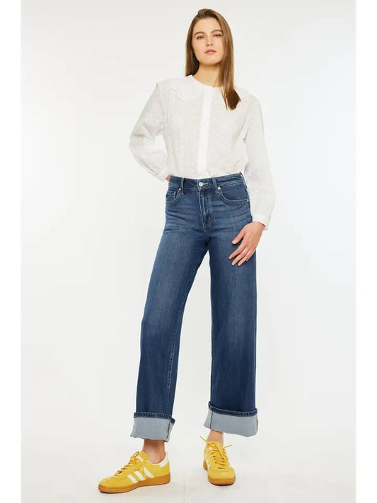 KanCan Women's High Rise Wide Leg Jeans