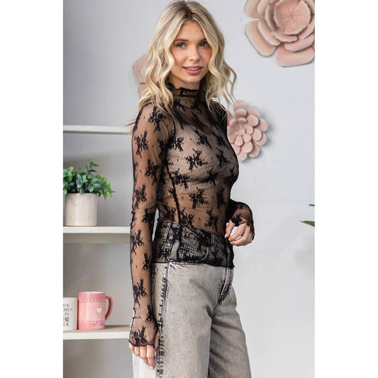 Veveret Lace Long Sleeve See Through Top