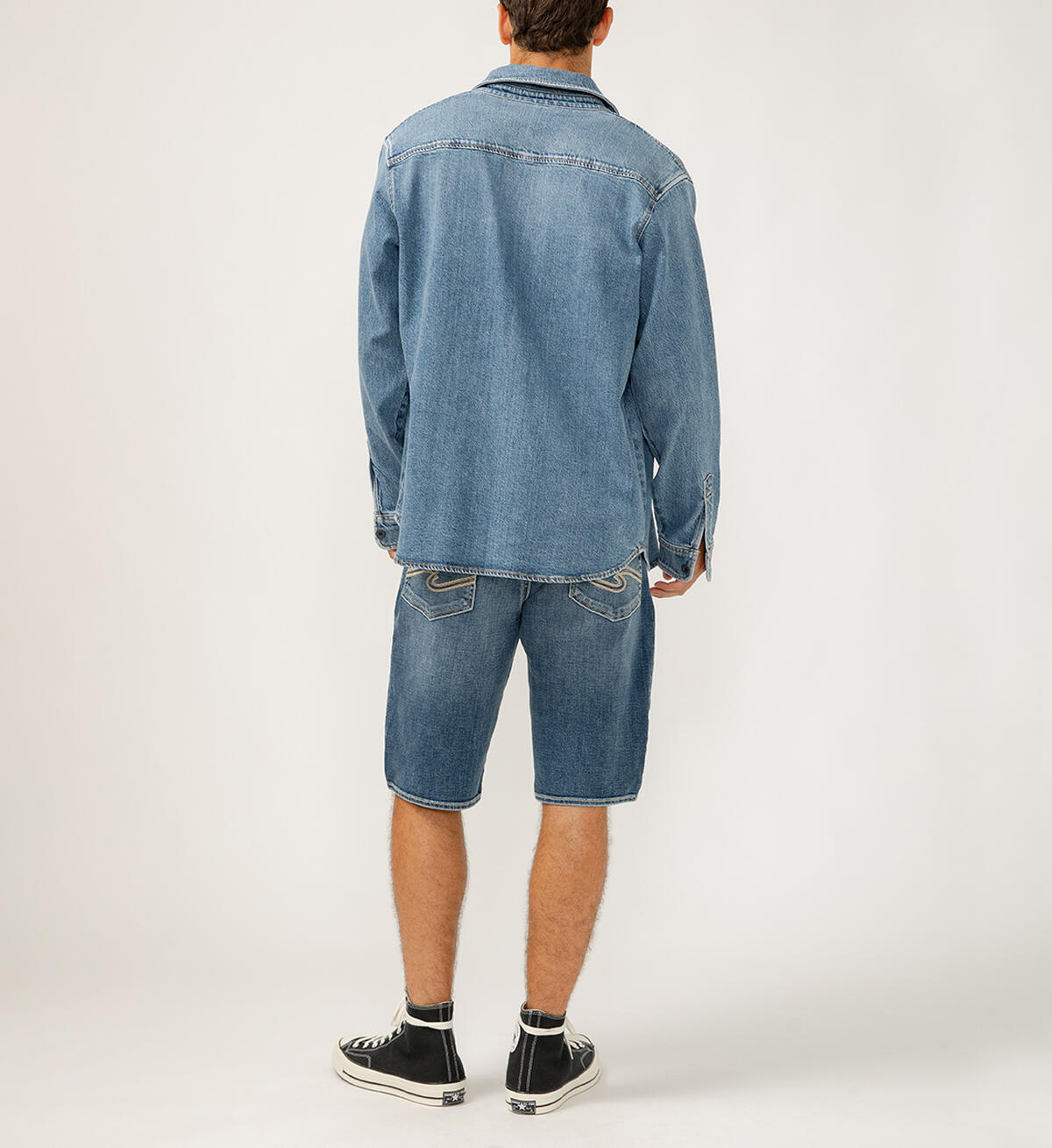 Silver Men's Denim Shirt Jacket