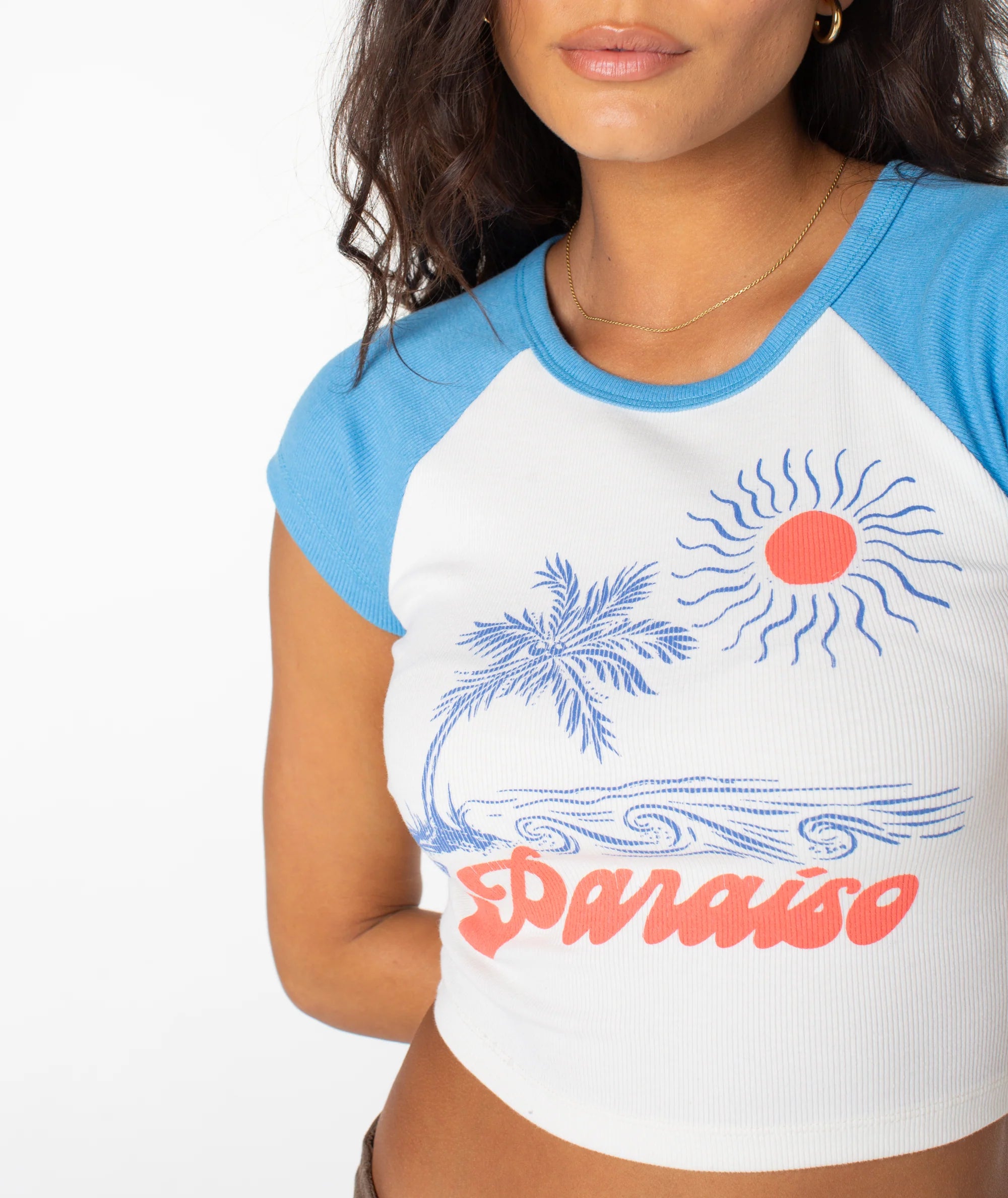 Roxy Paraiso Raglan Sleeve Color Block Cropped Graphic T-Shirt