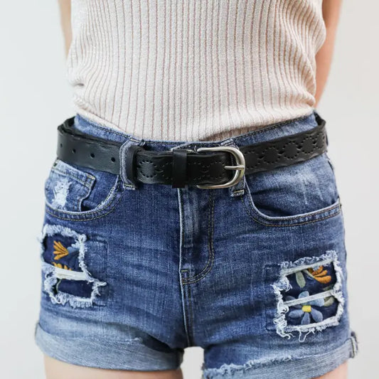 Leto Slim Bohemian Belt with Intricate Punched-Out Pattern