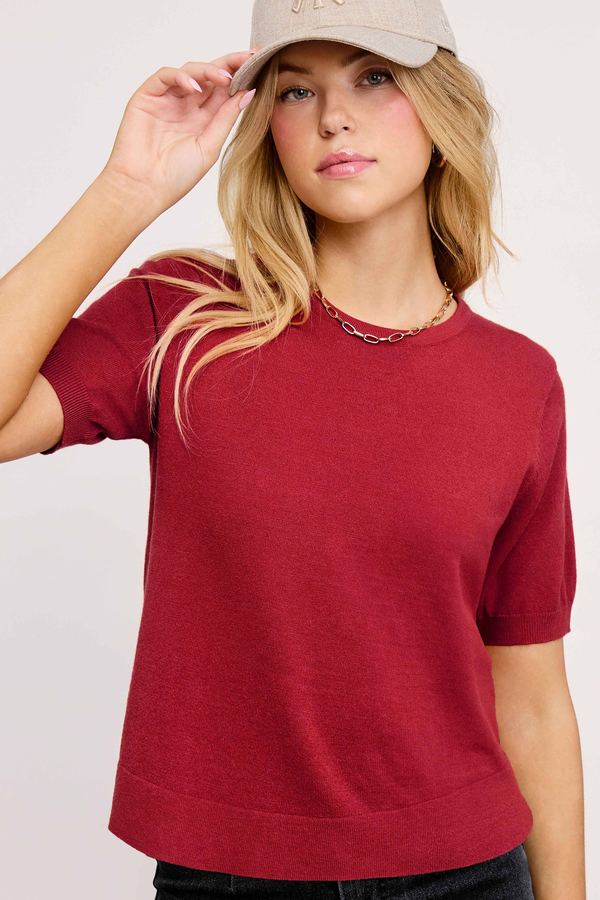 Puffy Sleeve Basic Stretchy Knit Top