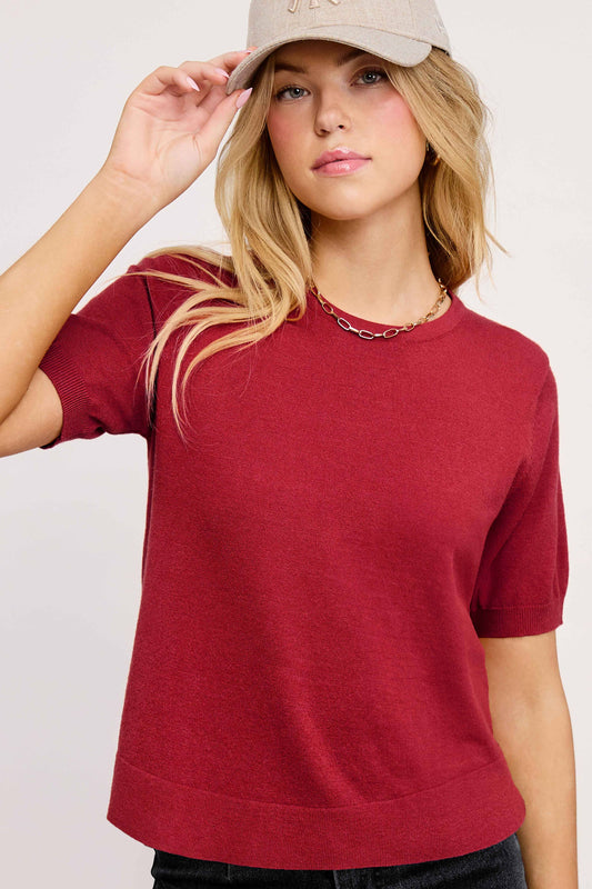 Puffy Sleeve Basic Stretchy Knit Top