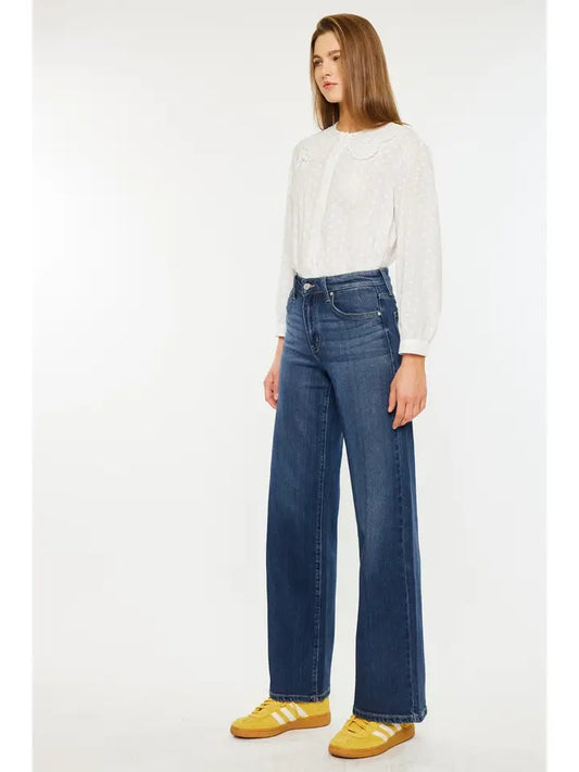 KanCan Women's High Rise Wide Leg Jeans