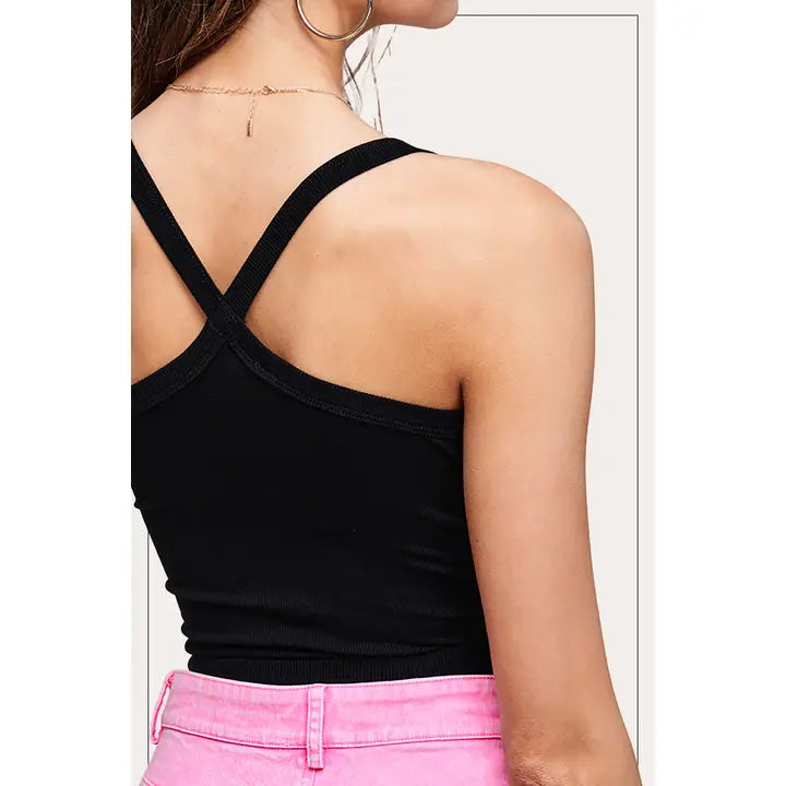 La Miel Basic Cross-Back Stretchy Lightweight Sleeveless Top