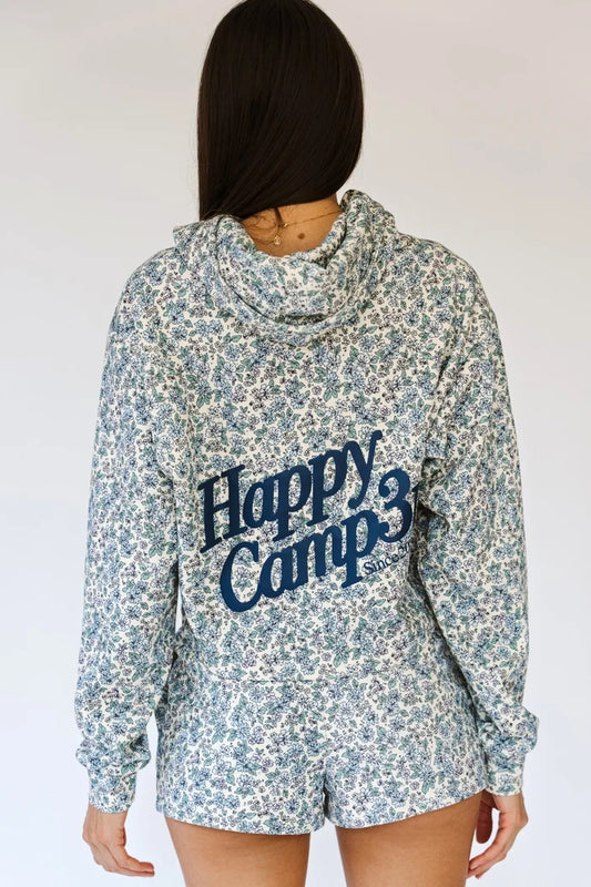 Happy Camp3r Women's Dusty Blue Garden Scuba Croped Sweater