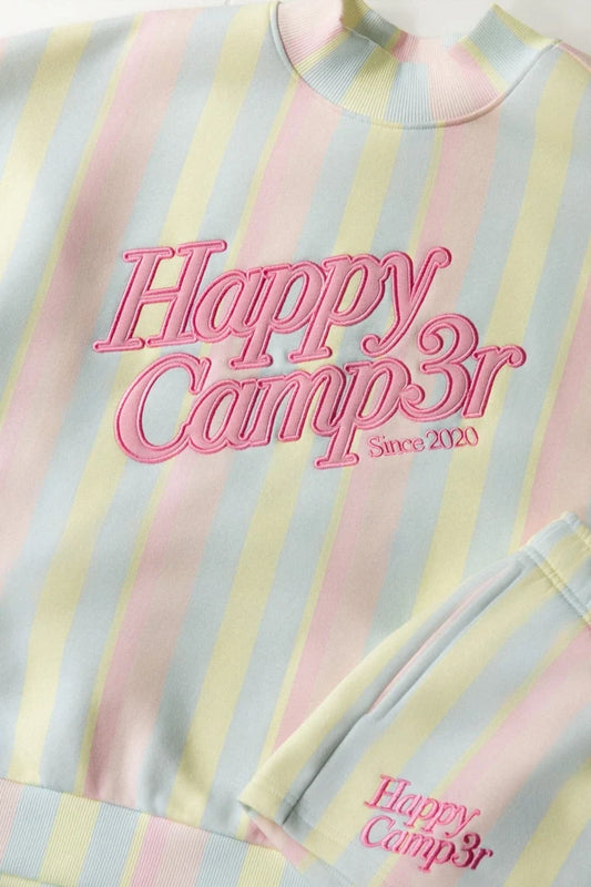 Happy Camp3r Women's Sherbet Stripes Applique Mockneck Sweatshirt