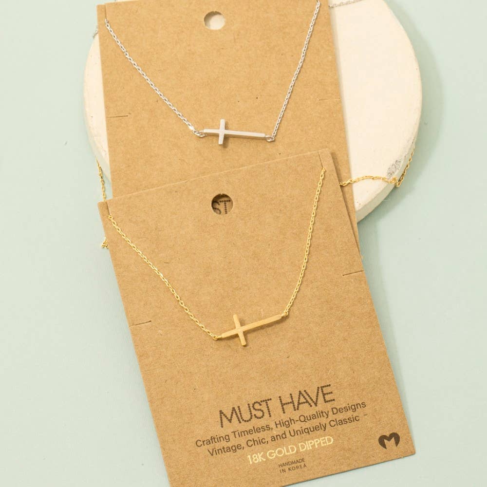 Fame Side Cross Pendant Necklace