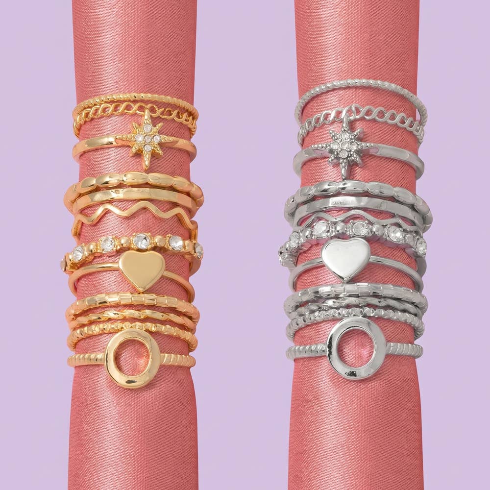Oval Signet And Crystal Stacking Ring Set