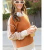 La Miel Women's Loose Fit Color Block Textured Round Neck Sweater