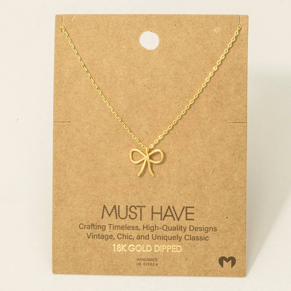 Fame Wire Ribbon Bow Pendant Necklace
