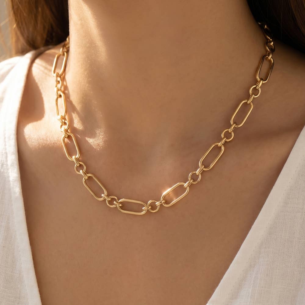 Gold Dipped Paperclip Oval Link Chain Necklace