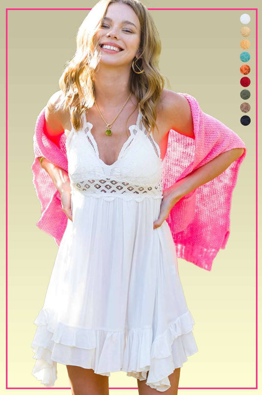 La Miel Women's Crochet Lace Sleeveless Bralette Mini Dress
