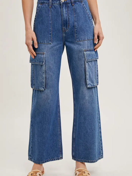 Bluivy Women's High Rise Wide Baggy Cargo Jeans