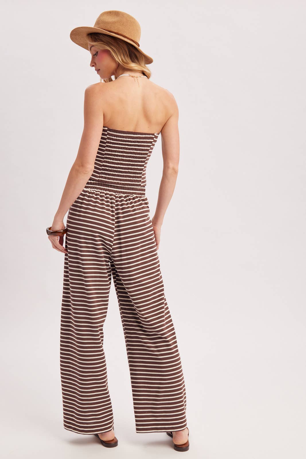 Bluivy Women's Striped Knit Tube And Wide Pants Set