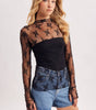 BLUIVY FLORAL EMBROIDERY LACE MESH LAYERING TOP