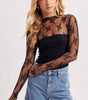 BLUIVY FLORAL EMBROIDERY LACE MESH LAYERING TOP