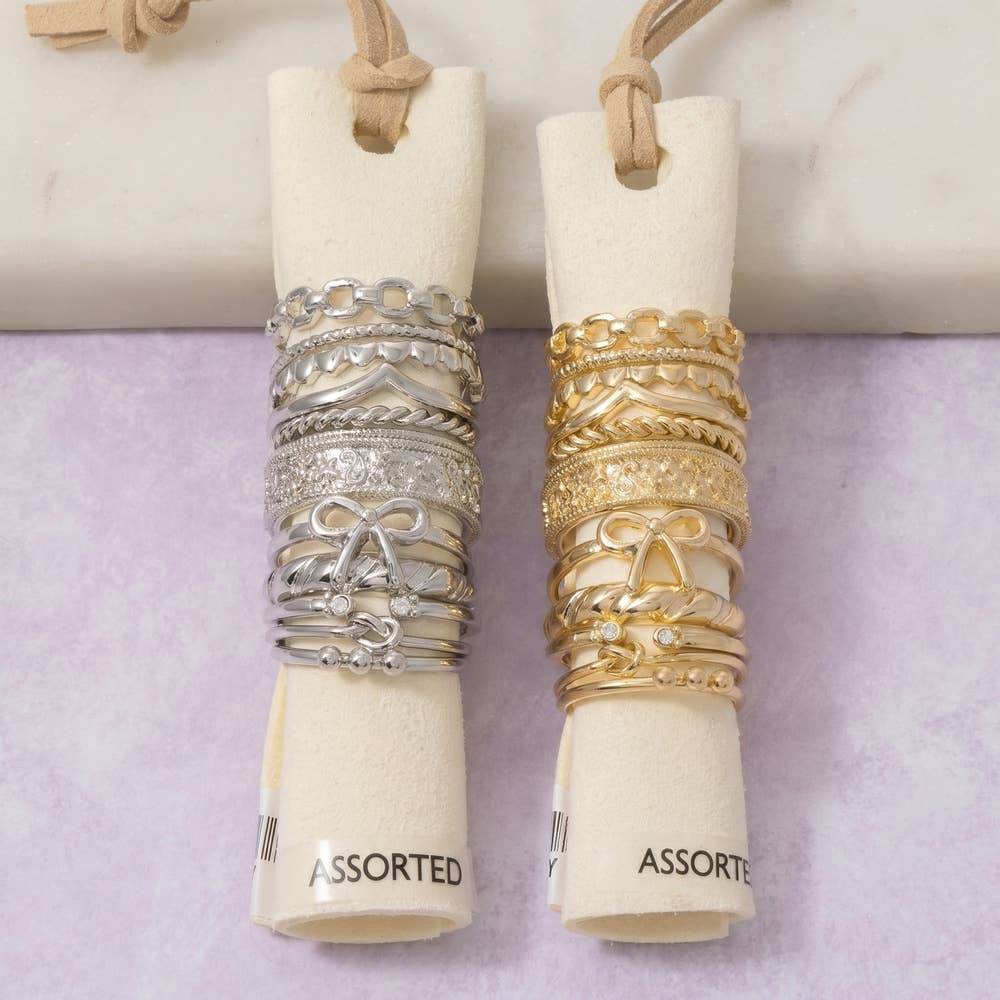 Crystal Bow And Chevron Stacking Ring Set