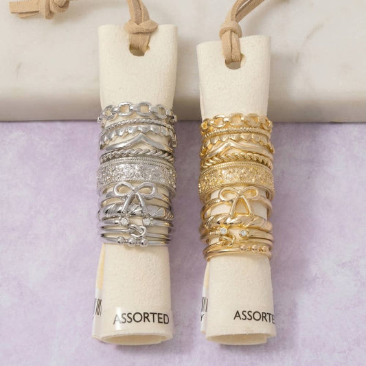 Crystal Bow And Chevron Stacking Ring Set