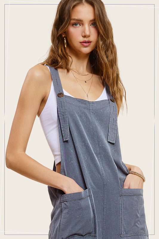 La Miel Relaxed Fit Mineral Washed Jumpsuit with Pockets