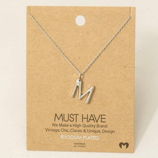 Fame Bubble Letter Pendant Necklace: M Silver