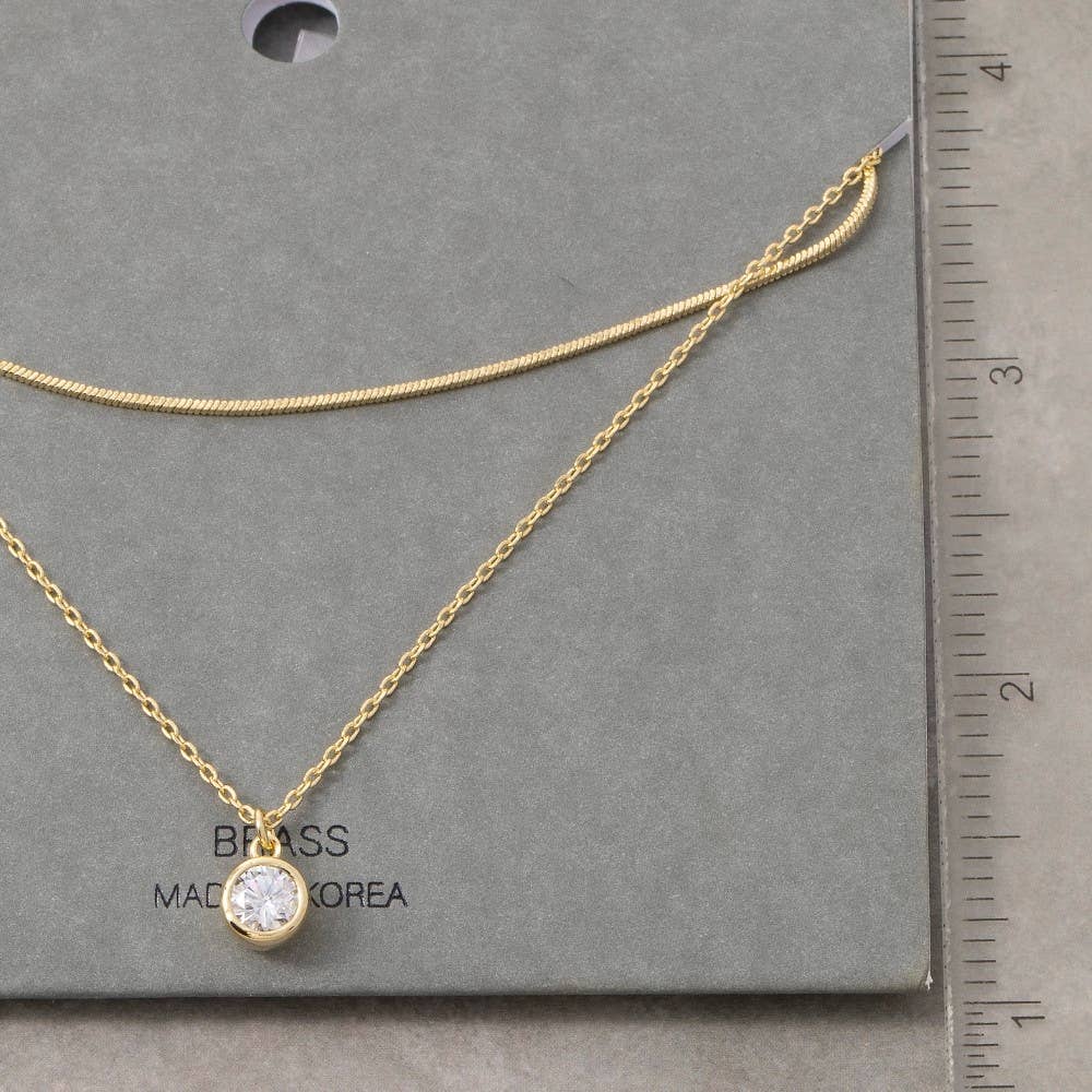 Round Cz Pendant Layered Chains Necklace