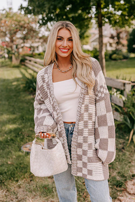 Oversized Checkerboard Chunky Cardigan Sweater