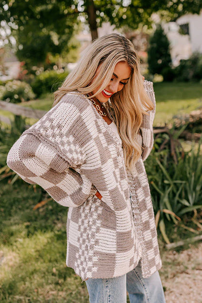 Oversized Checkerboard Chunky Cardigan Sweater