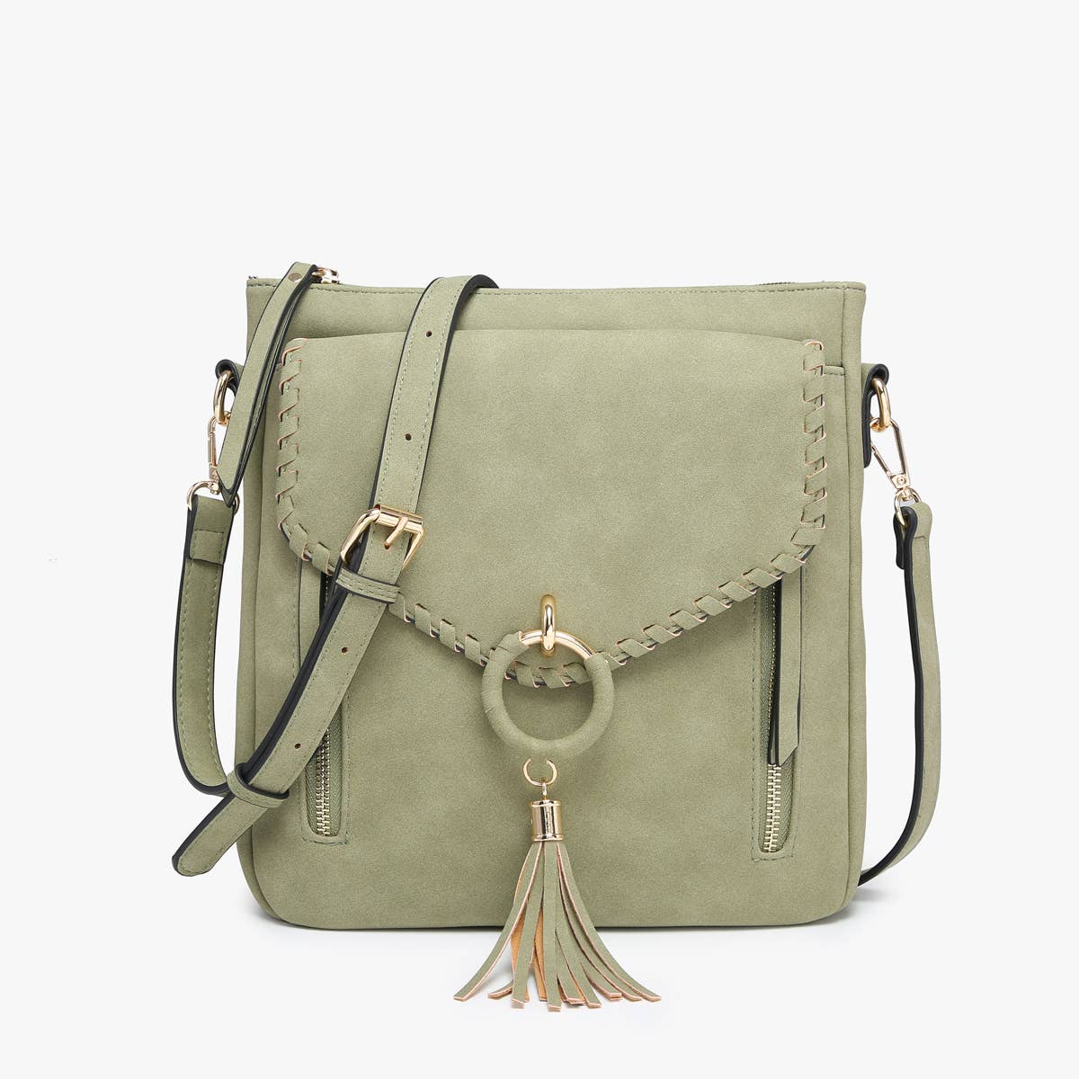 Jen & Co. Layla Faux Suede Whipstitch Crossbody w/ Tassel