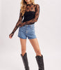 BLUIVY FLORAL EMBROIDERY LACE MESH LAYERING TOP