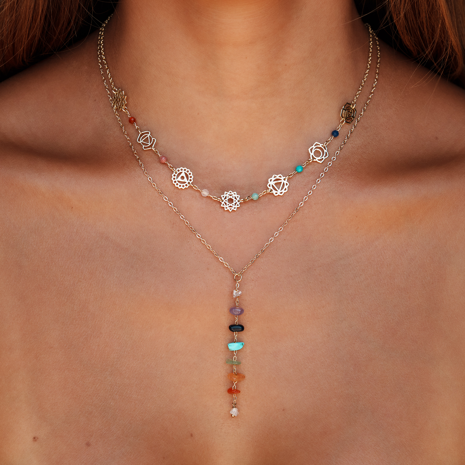 Lotus and Luna 7 Chakras Healing Necklace (Gold)