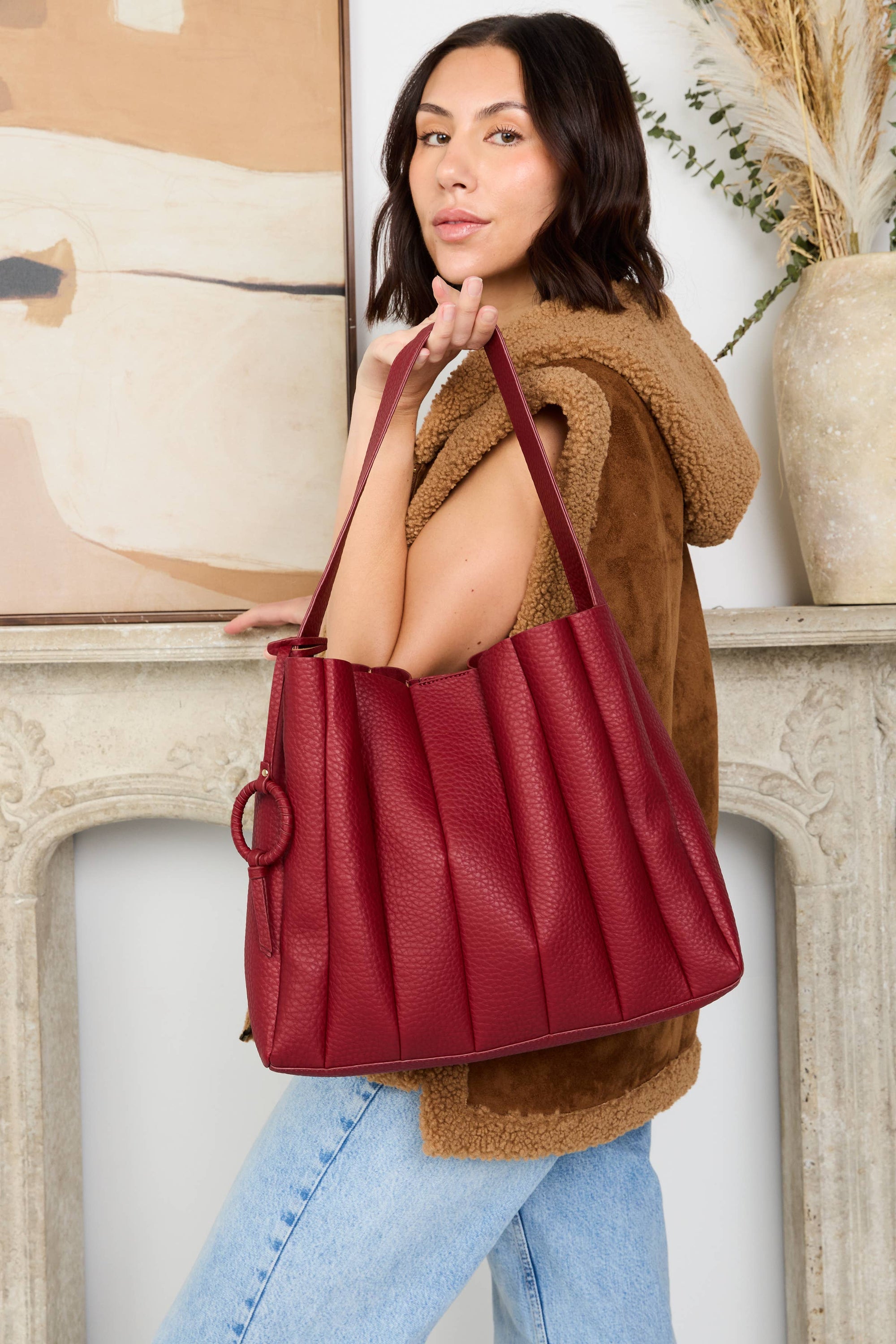 Jen & Co. Josie Pleated Satchel w/ Ring Tassel
