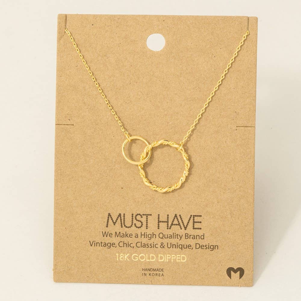 Fame Double Circle Chain Link Charm Necklace