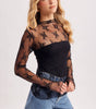 BLUIVY FLORAL EMBROIDERY LACE MESH LAYERING TOP