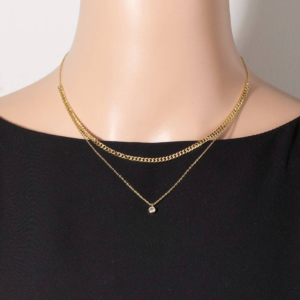 Secret Box Gold Dipped Layered Chain Cz Charm Necklace