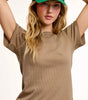 La Miel Soft Waffle Knit Slim Fitted Short Sleeve Top