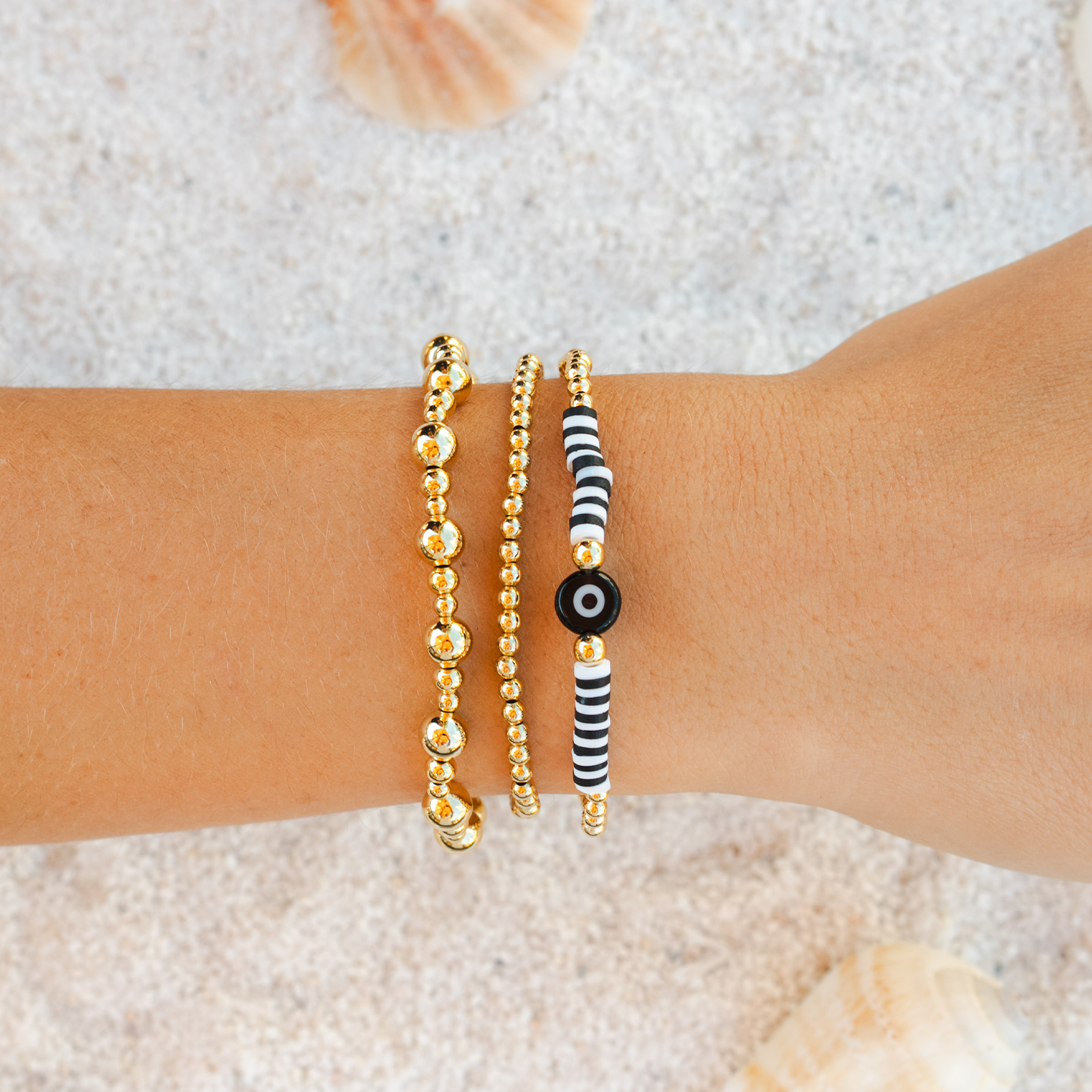 Lotus and Luna Protection Gold Bead Bracelet