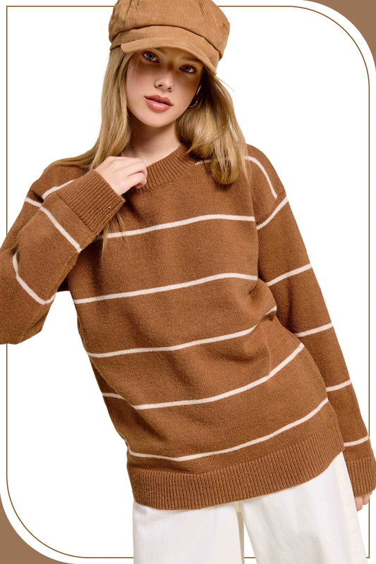 Loose Fit Stripe Crewneck Sweater