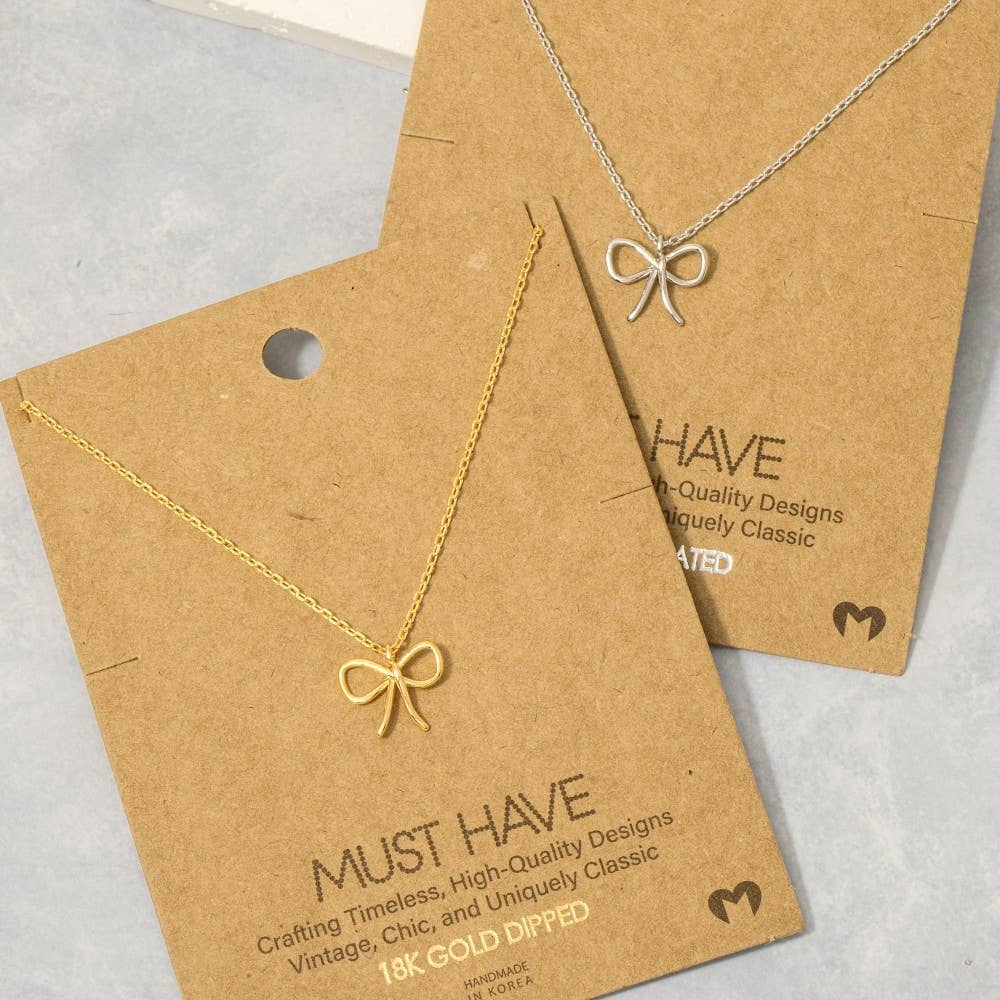 Fame Wire Ribbon Bow Pendant Necklace