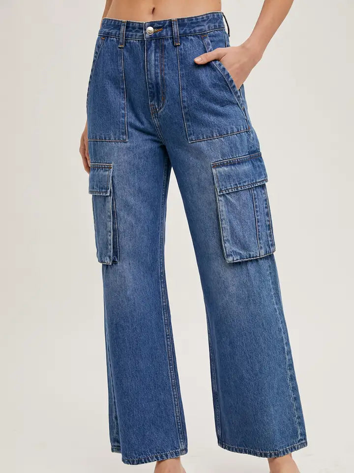 Bluivy Women's High Rise Wide Baggy Cargo Jeans