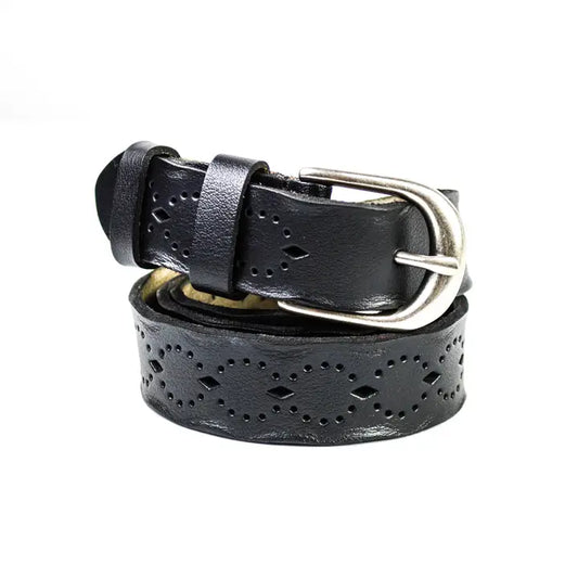 Leto Slim Bohemian Belt with Intricate Punched-Out Pattern