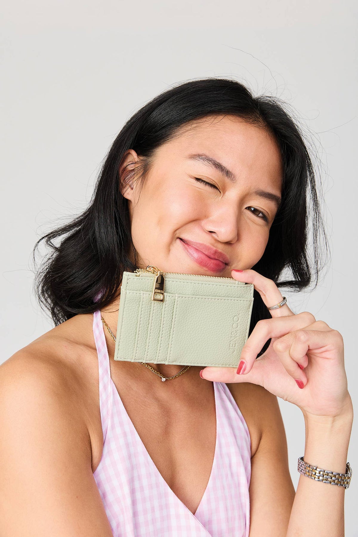 Jen & Co. Sia Zip Card Holder Wallet – Compact Vegan Leather