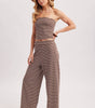 Bluivy Women's Striped Knit Tube And Wide Pants Set