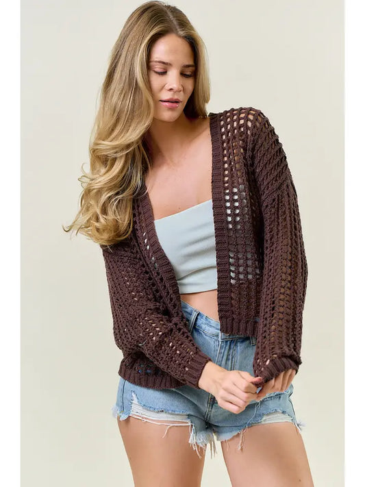 Doe and Rae Crochet Fishnet Cropped Open Cardigan