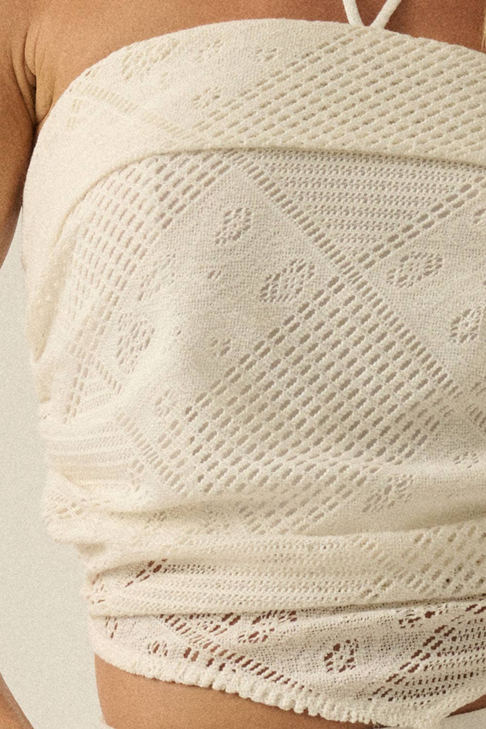 Promesa Crochet Lace Cropped Handkerchief Halter Tube Top
