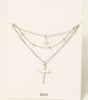 Fame Layered Chains Cross And Pearl Charm Necklace