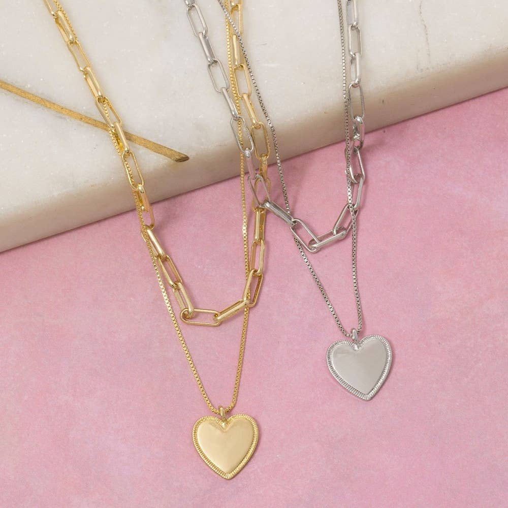 Fame Heart Pendant Chain Layered Necklace