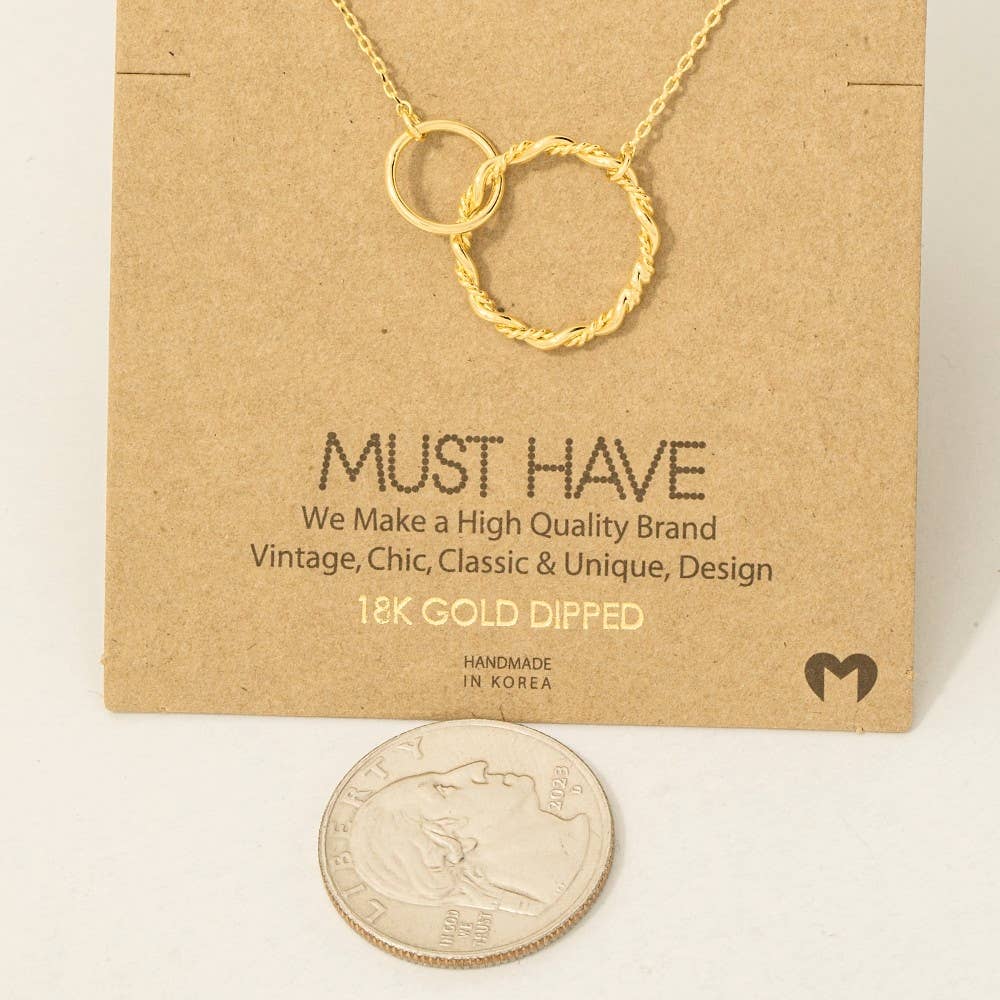 Fame Double Circle Chain Link Charm Necklace